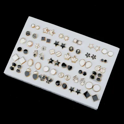 36 Pairs Mixed Style Heart Flower Stud Earrings Set